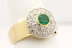 14k yellow gold 1.23ctw green emerald double halo diamond ring estate rare 5.34g