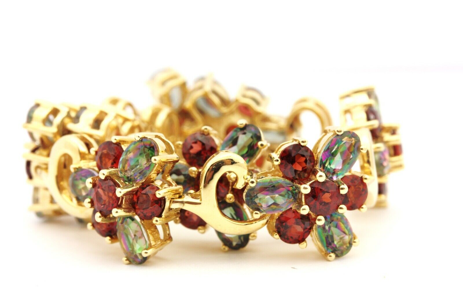 KL 14k yellow gold 23.20ctw 7 inch bracelet garnet mystic topaz 29.09g vintage