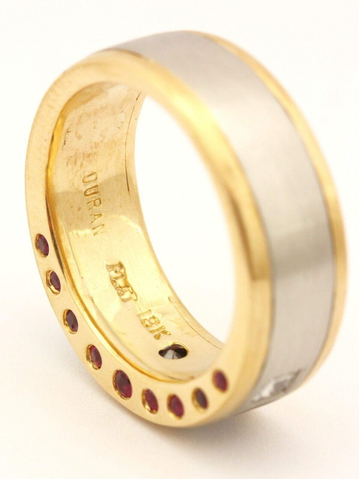 platinum 18k yellow gold diamond ruby 7.5mm band ring size 8 15.47g vintage