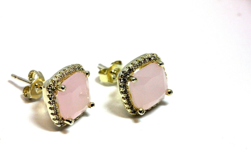 costume fashion rose quartz CZ stud halo earrings new 3.5g