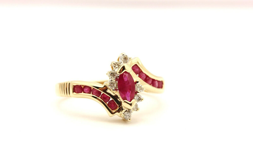 SUMAL 14k yellow gold red marquise ruby diamond 0.60ctw ring size 5 3.32g estate