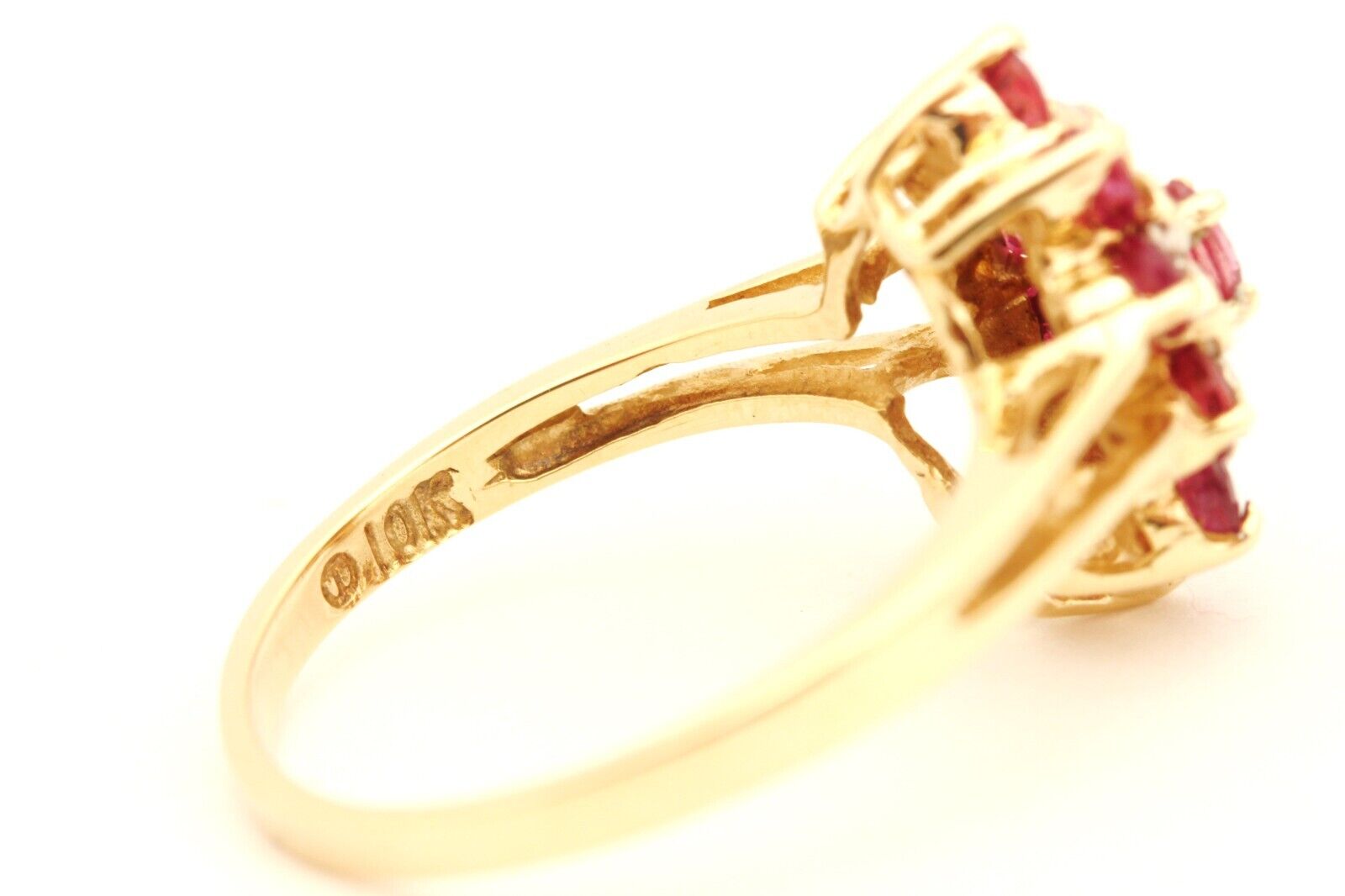 10k yellow gold ruby diamond halo ring split band size 6.75 2.81g vintage estate