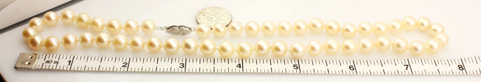 16" cultured pearl necklace 7-7.5mm round cream 14k white gold heart clasp NEW
