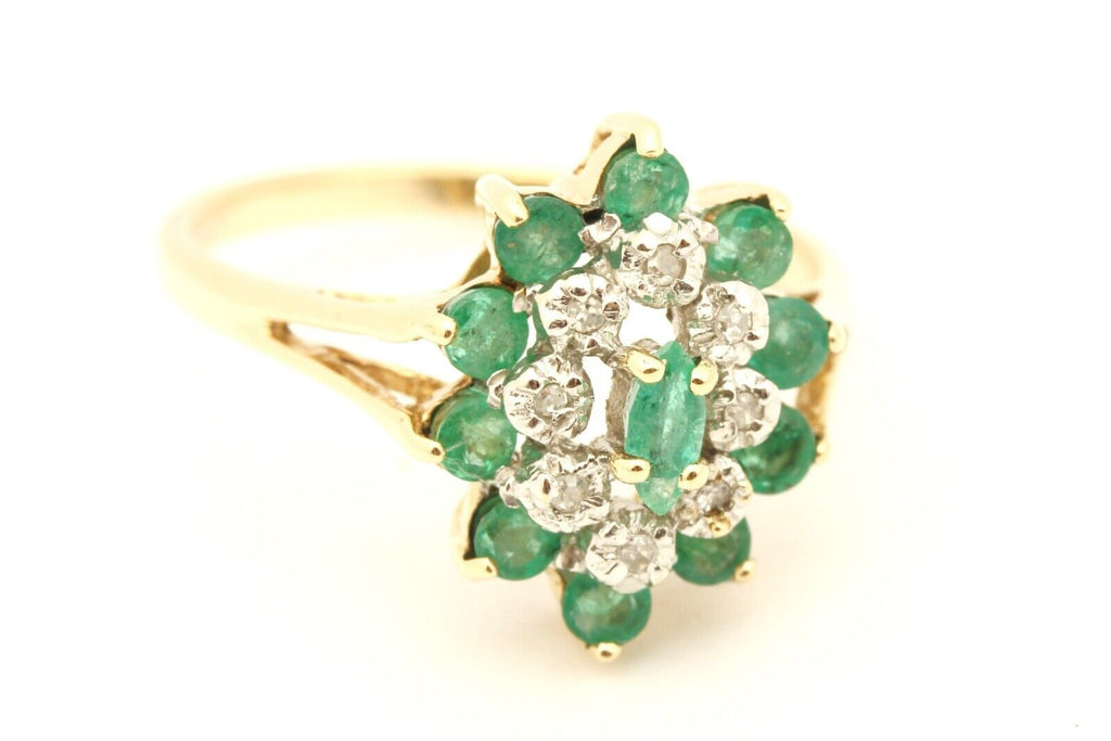 10k yellow gold halo ring green emerald 0.50ctw diamond 0.05ctw size 7 2.72g