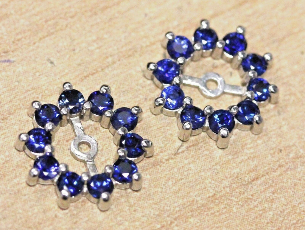 14k white gold 0.80ctw natural blue sapphire 5mm round stud earring jackets new