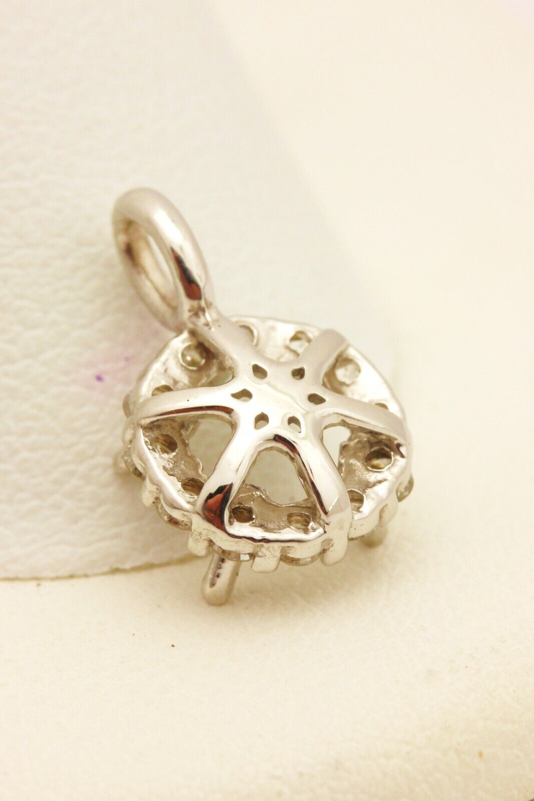 14k white gold 5mm round halo diamond pendant semimount 0.22ctw 0.8g new