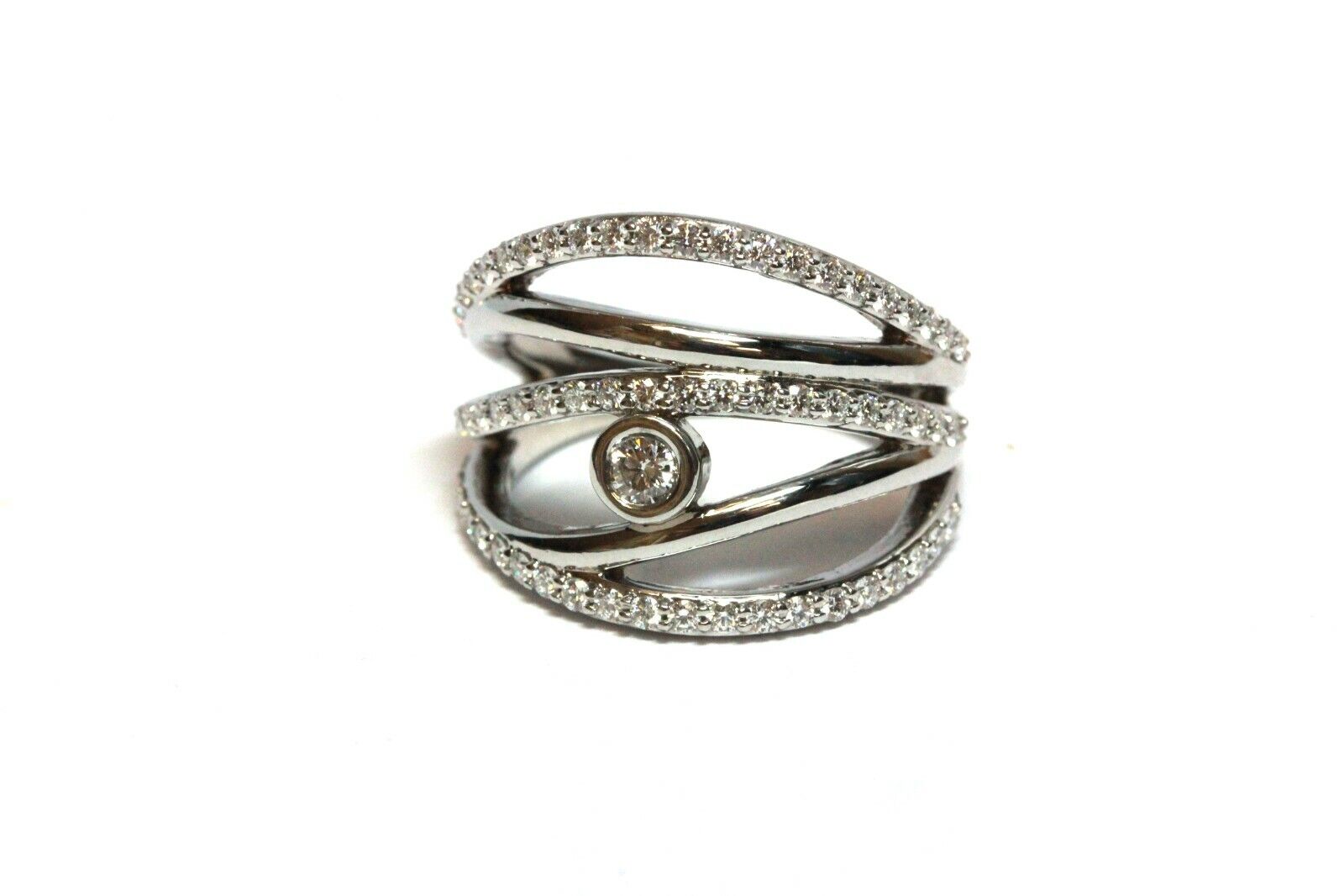 14k white gold diamond split band ring 0.67ctw 7.8g VVS D-F size 6.5 estate