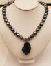 Black Baroque Pearl and Natural Geode Drusy pendant necklace, 19" 20" 21" 22" 