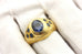 18k yellow gold purple spinel blue sapphire ring size 12.75 band 9.41g estate