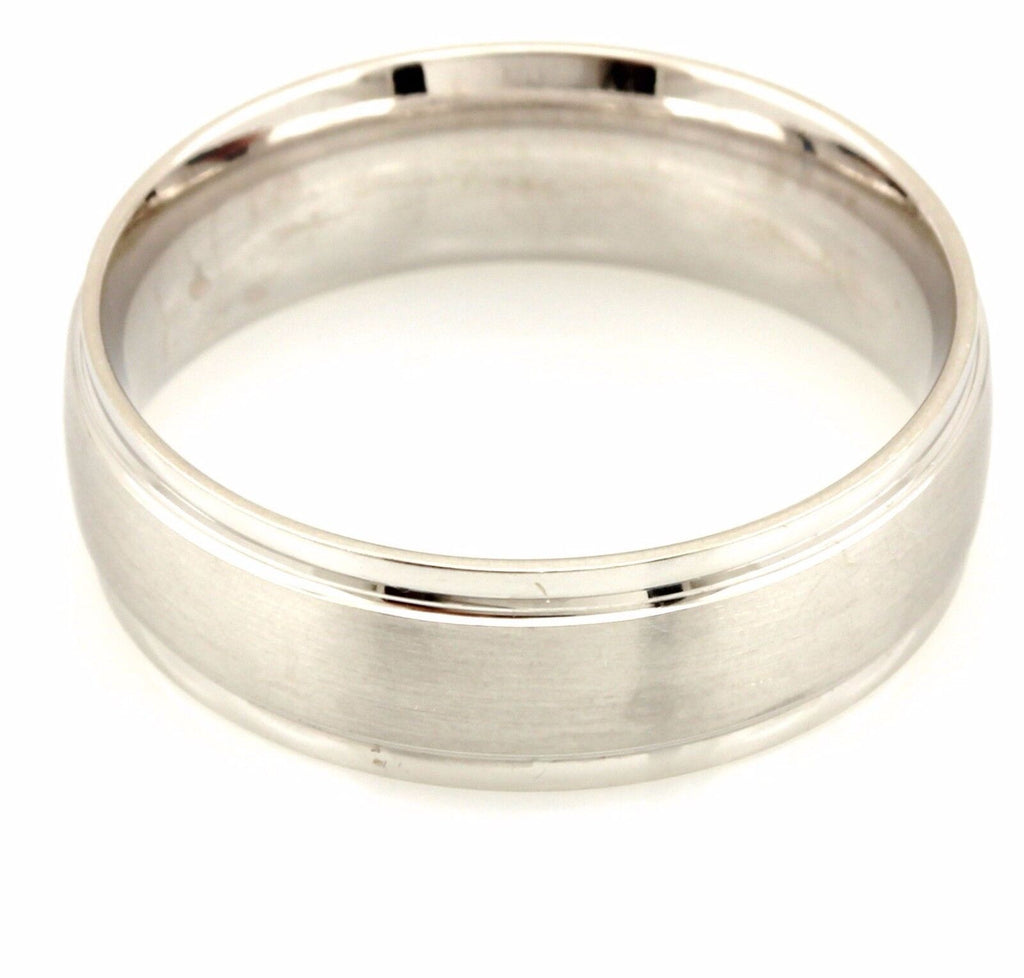 14k white gold 7mm Men's wedding band size 10 satin center polish edge ring NEW