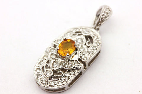 18k 750 white gold yellow sapphire diamond pendant fancy 0.73ctw 3.17g 1 inch