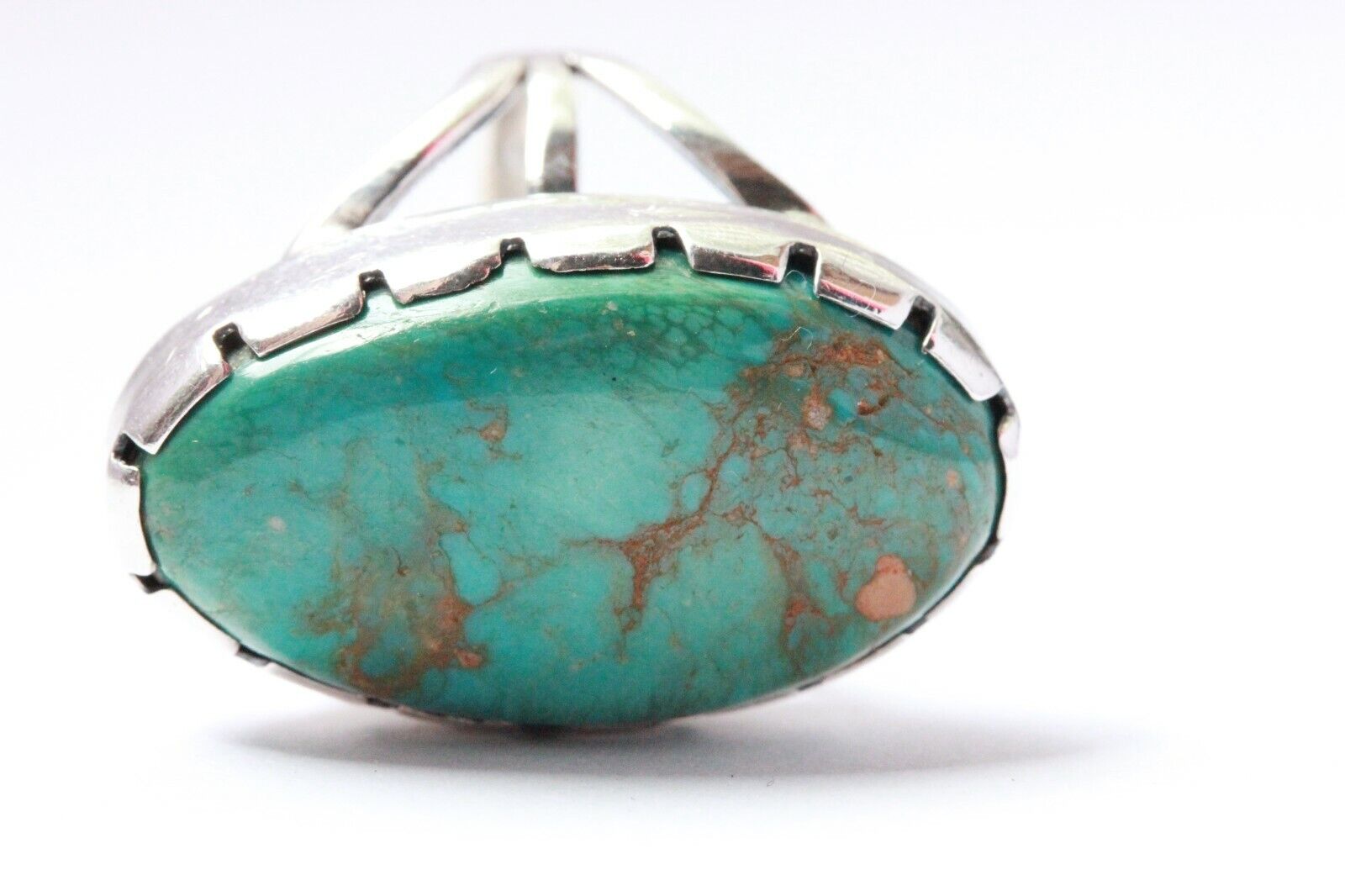 silver ring natural turquoise 1965 23x14mm oval cabochon 6.7g size 4 vintage