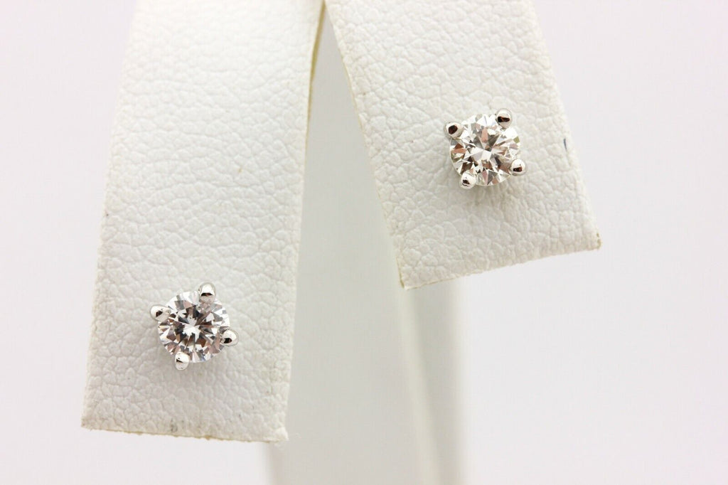 14k white gold 3.9mm 0.45ctw round diamond solitaire stud earrings 0.79g estate