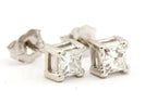 14k white gold 4mm square princess cut 0.80ctw stud earrings estate 1.1g