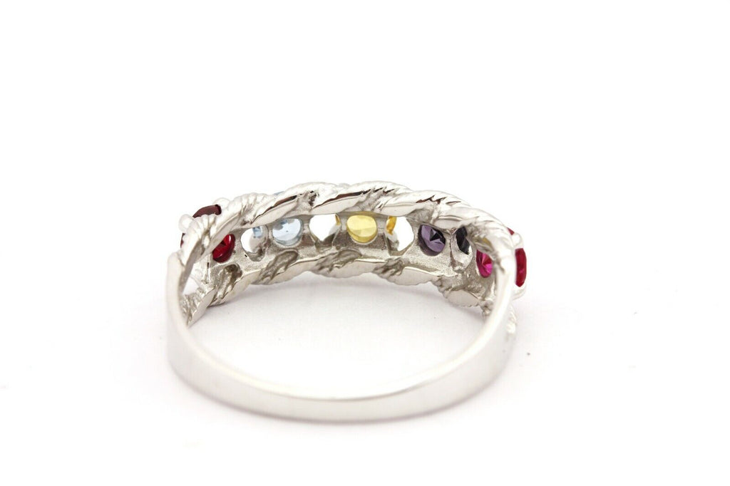 14k white gold 5 gemstone 1.11ctw braided Mother's ring band size 7.75 3.15g