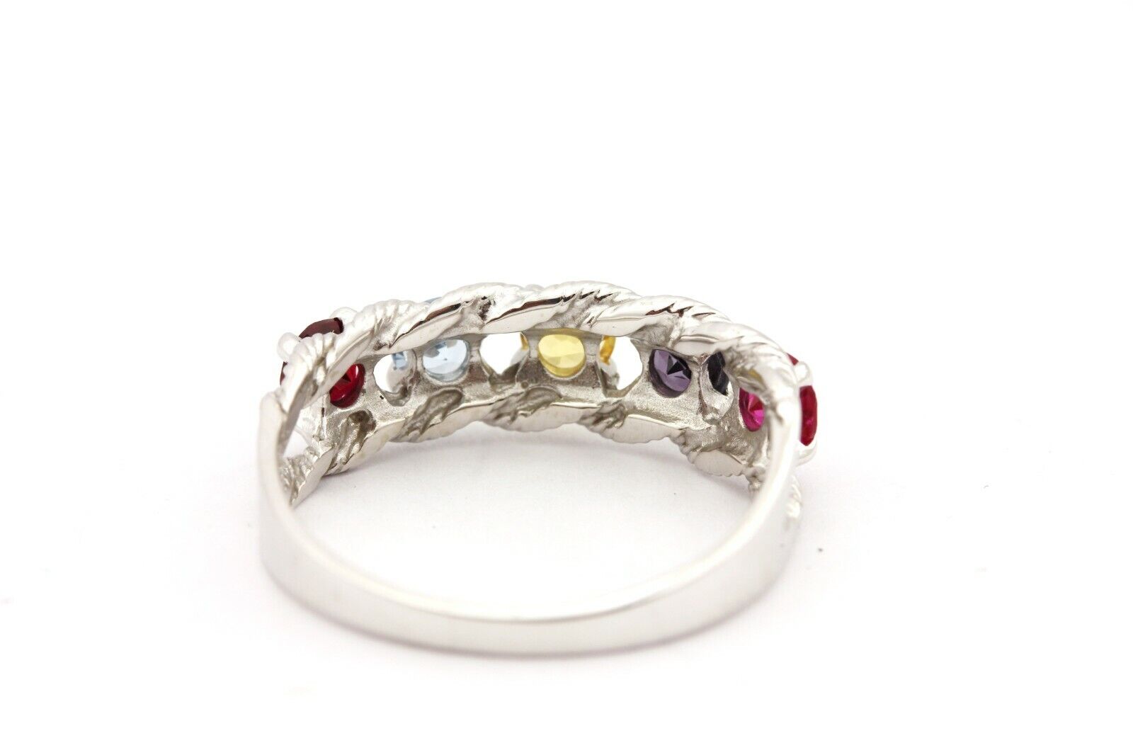 14k white gold 5 gemstone 1.11ctw braided Mother's ring band size 7.75 3.15g