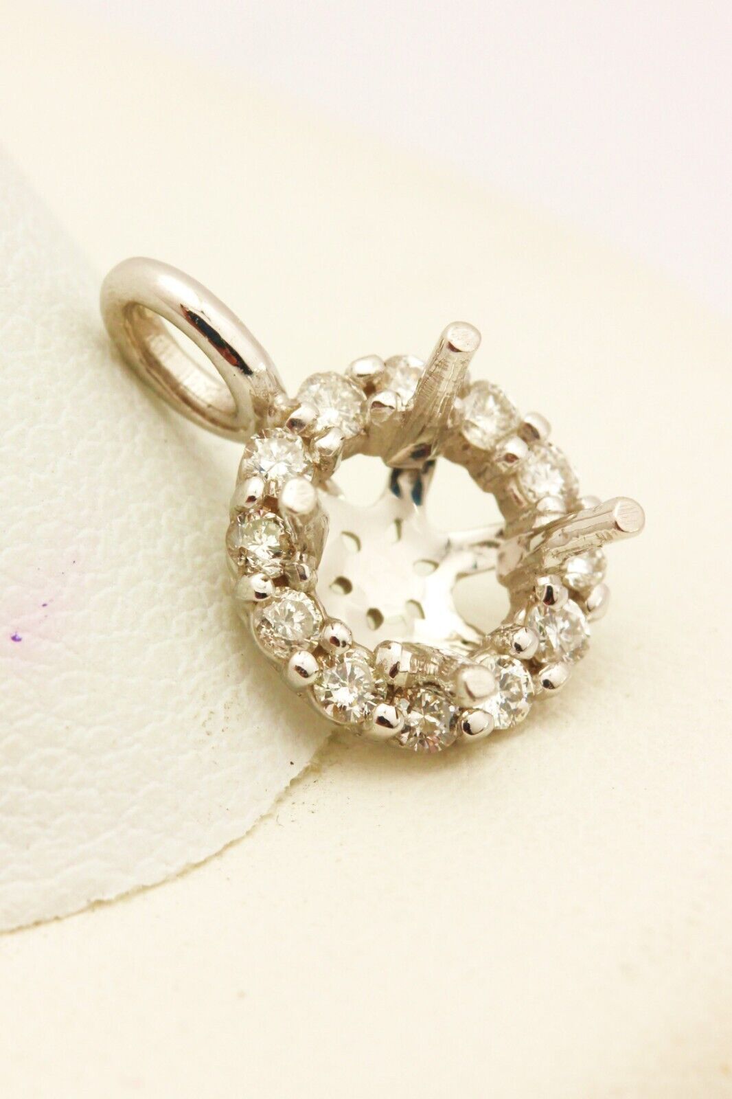 14k white gold 5mm round halo diamond pendant semimount 0.22ctw 0.8g new