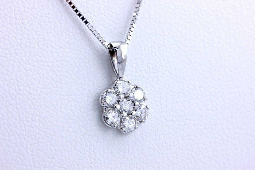 14k white gold 0.57ctw round brilliant diamond rosette pendant 0.6g new 0.5 inch