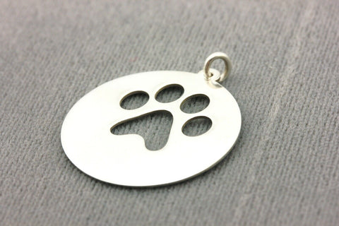 RS 925 sterling silver dog paw pendant charm disc 1 inch 3.2g vintage estate