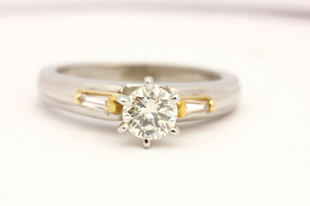 platinum 18k yellow gold engagement ring three stone diamond size 6.75 7.60g