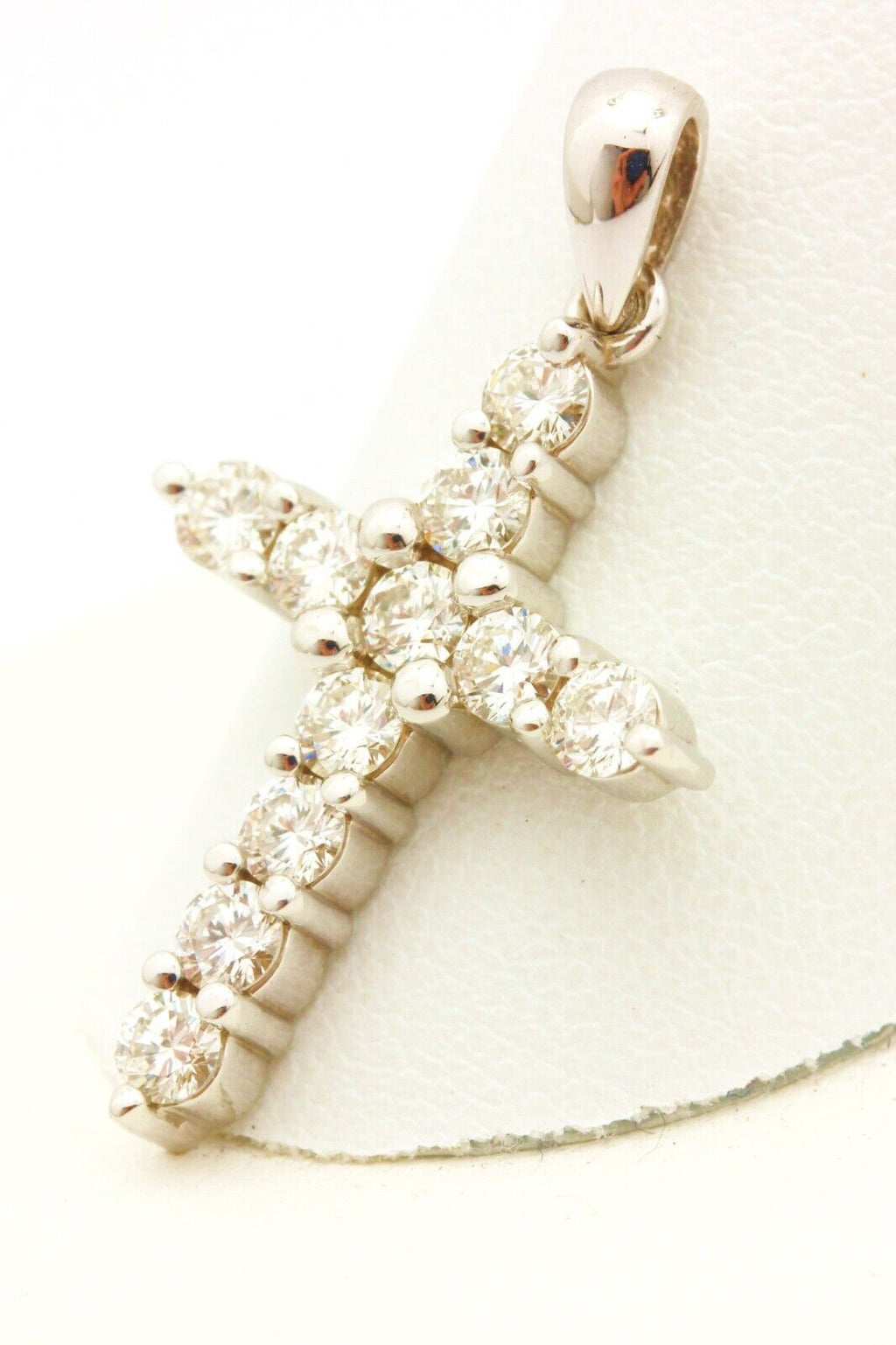 14k white gold 1ctw round natural diamond cross pendant 1 inch 3.04g new