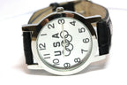USA Olympics silver stainless steel wrist watch 6.5-8 inch leather black band