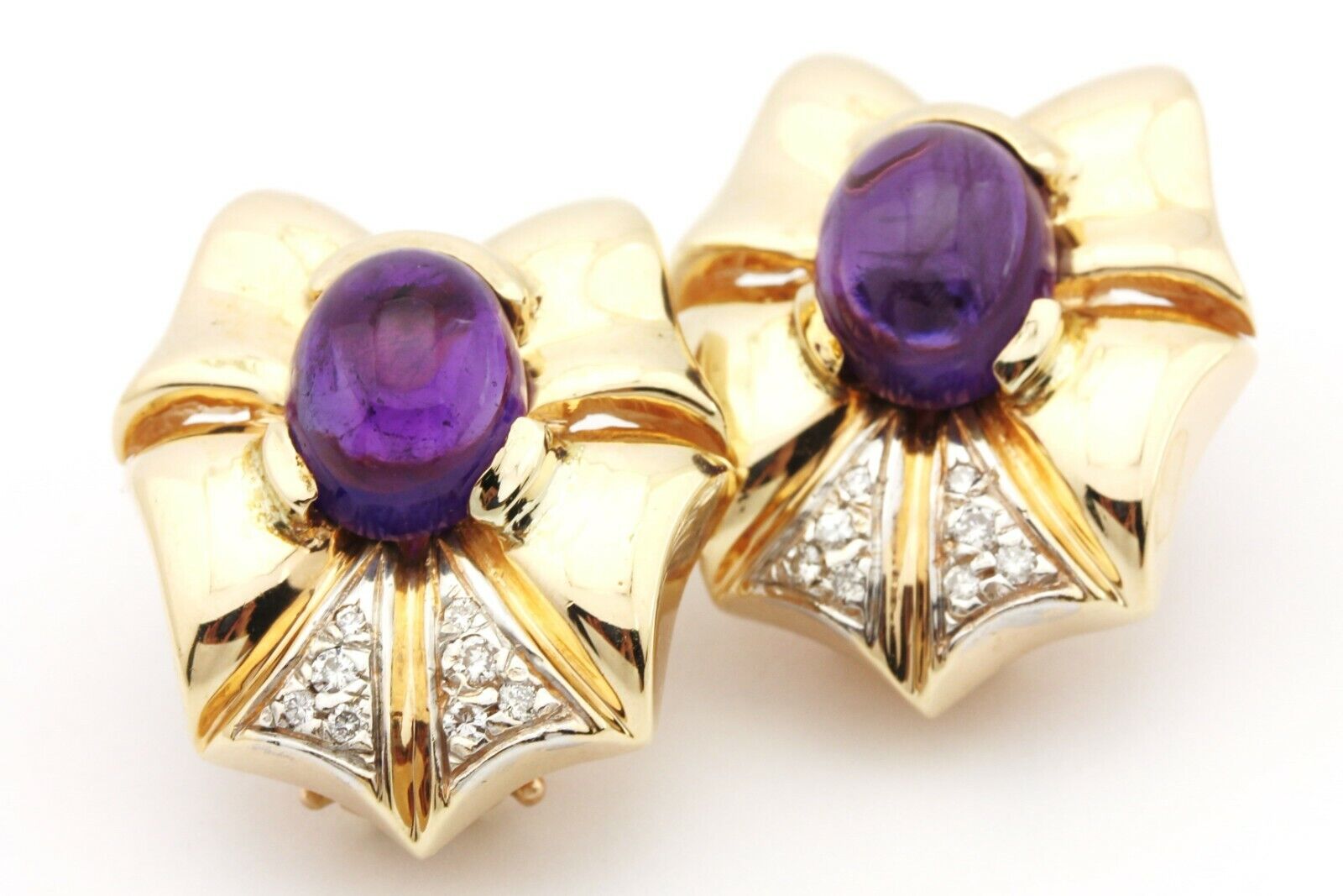 14k yellow gold amethyst diamond omega back 1 inch earrings 14.54g vintage