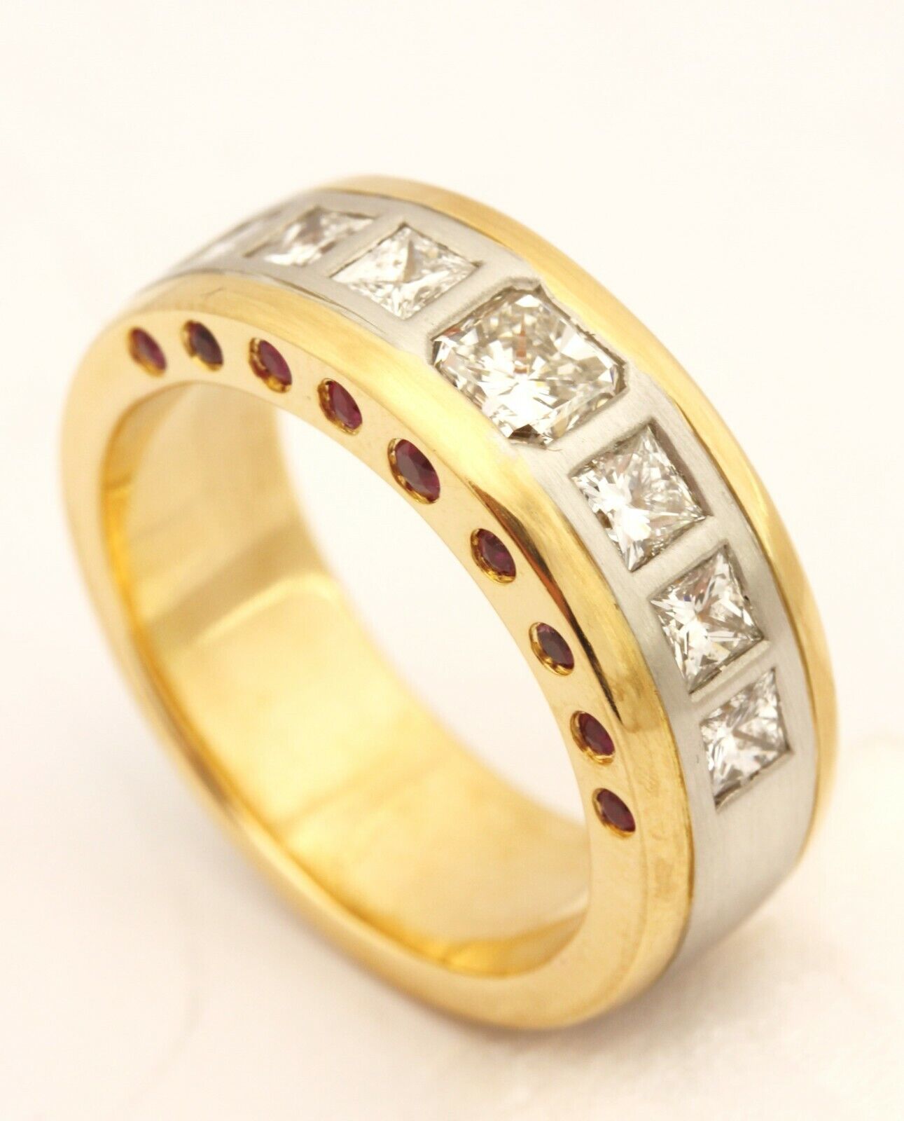 platinum 18k yellow gold diamond ruby 7.5mm band ring size 8 15.47g vintage