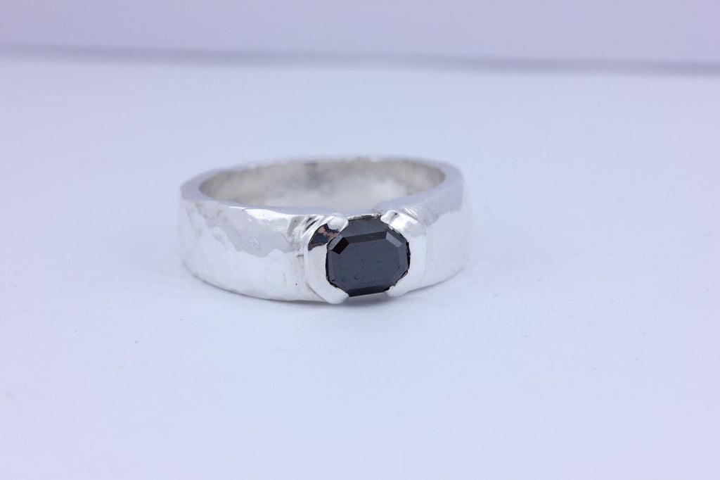 fine silver 1.79ct 7.5x5.9x4mm black diamond men's ring size 10.25 7mm band new