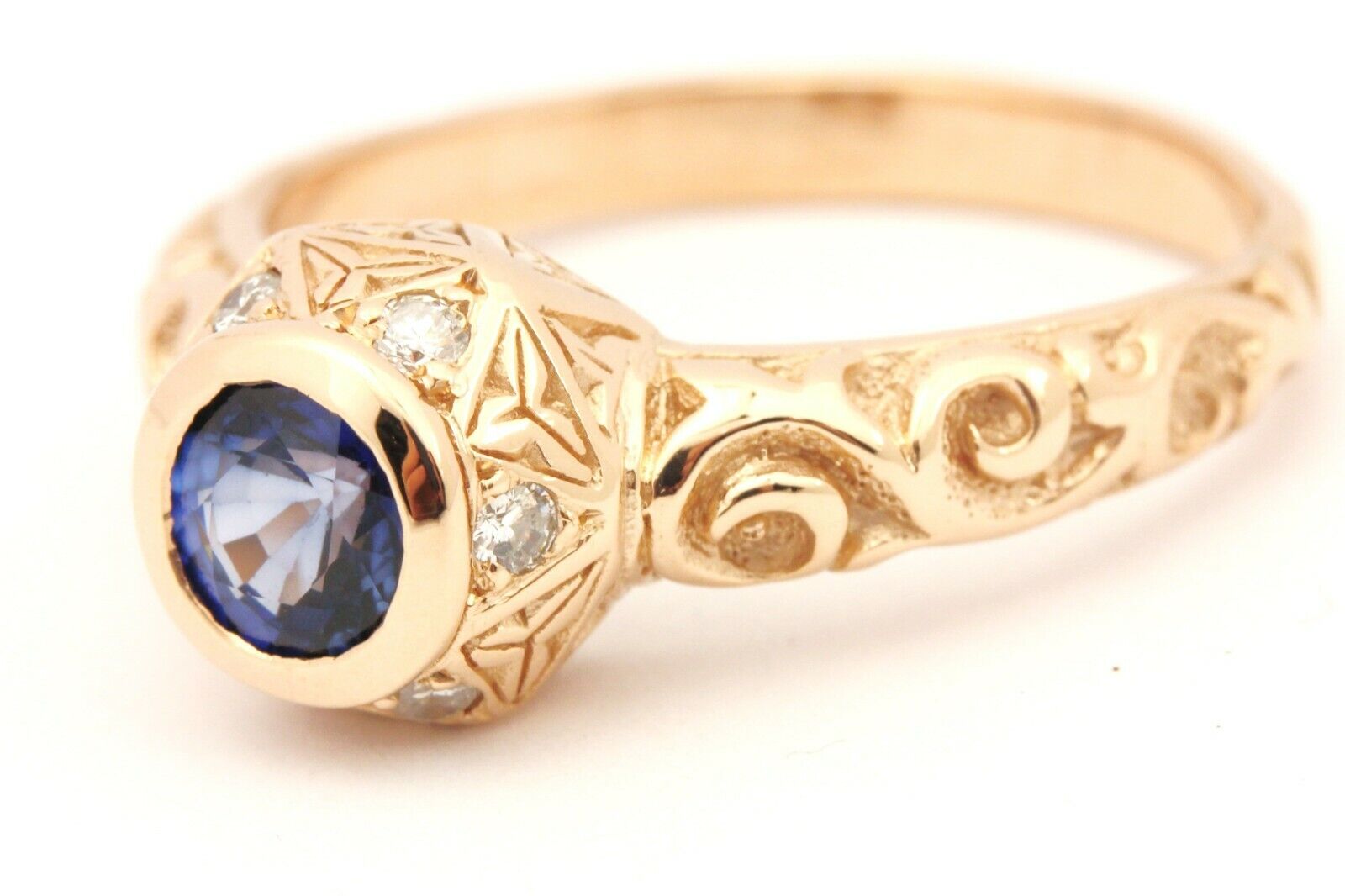 14k rose gold 0.82ct blue sapphire 0.18ctw diamond ring band size 9.75 7.17g new