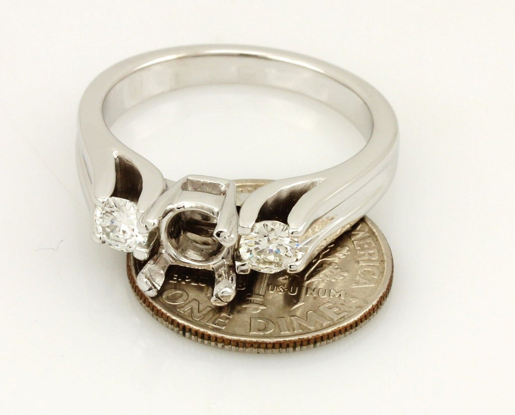 14k white gold 3 stone diamond engagement ring semi mount 0.46ctw sz 8.25 6.98g