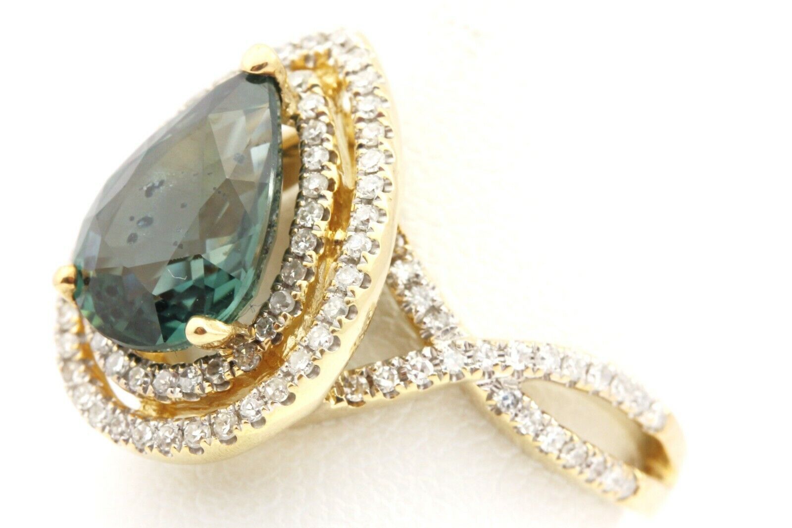 14k yellow gold blue sapphire pear double halo diamond ring size 7 4.40g new