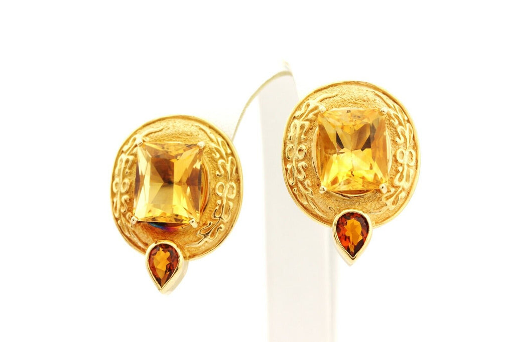 18k yellow gold 15.92g citrine earrings pierced omega back Eve Alfille estate