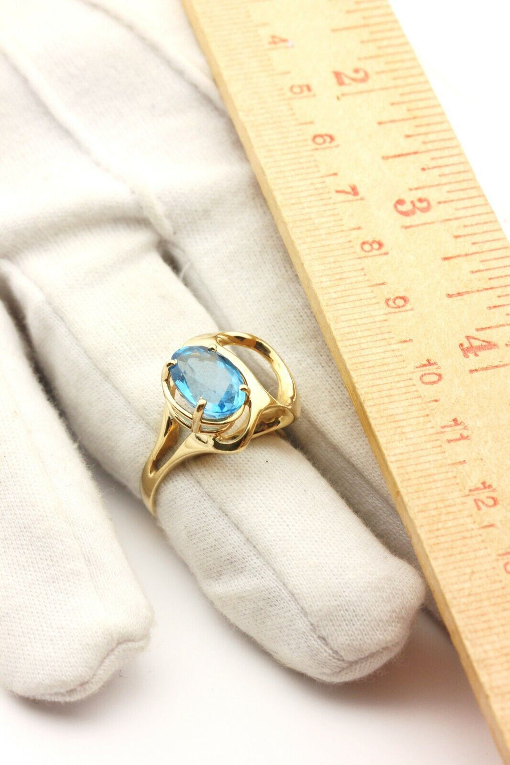AR 14k yellow gold 5ct 12x9mm oval blue topaz ring size