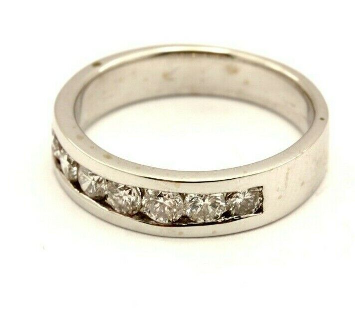 14k white gold channel.65ctw round diamond wedding band 7 stone ring size 5.5