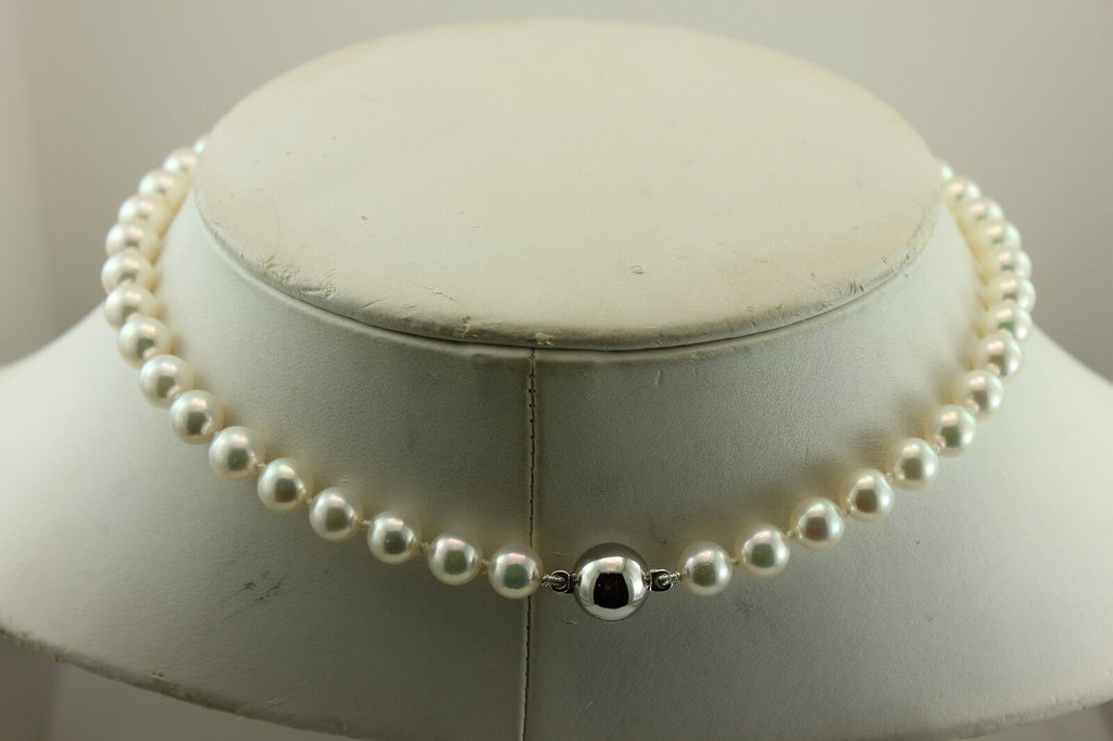 14k white gold 16 inch round white cultured pearl 7-7.5mm strand necklace NEW