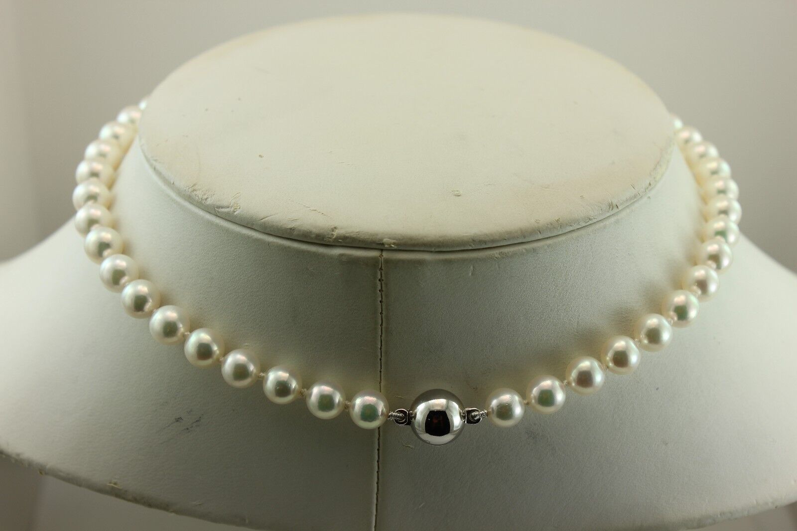 14k white gold 16 inch round white cultured pearl 7-7.5mm strand necklace NEW