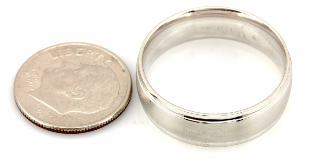 14k white gold 7mm Men's wedding band size 10 satin center polish edge ring NEW