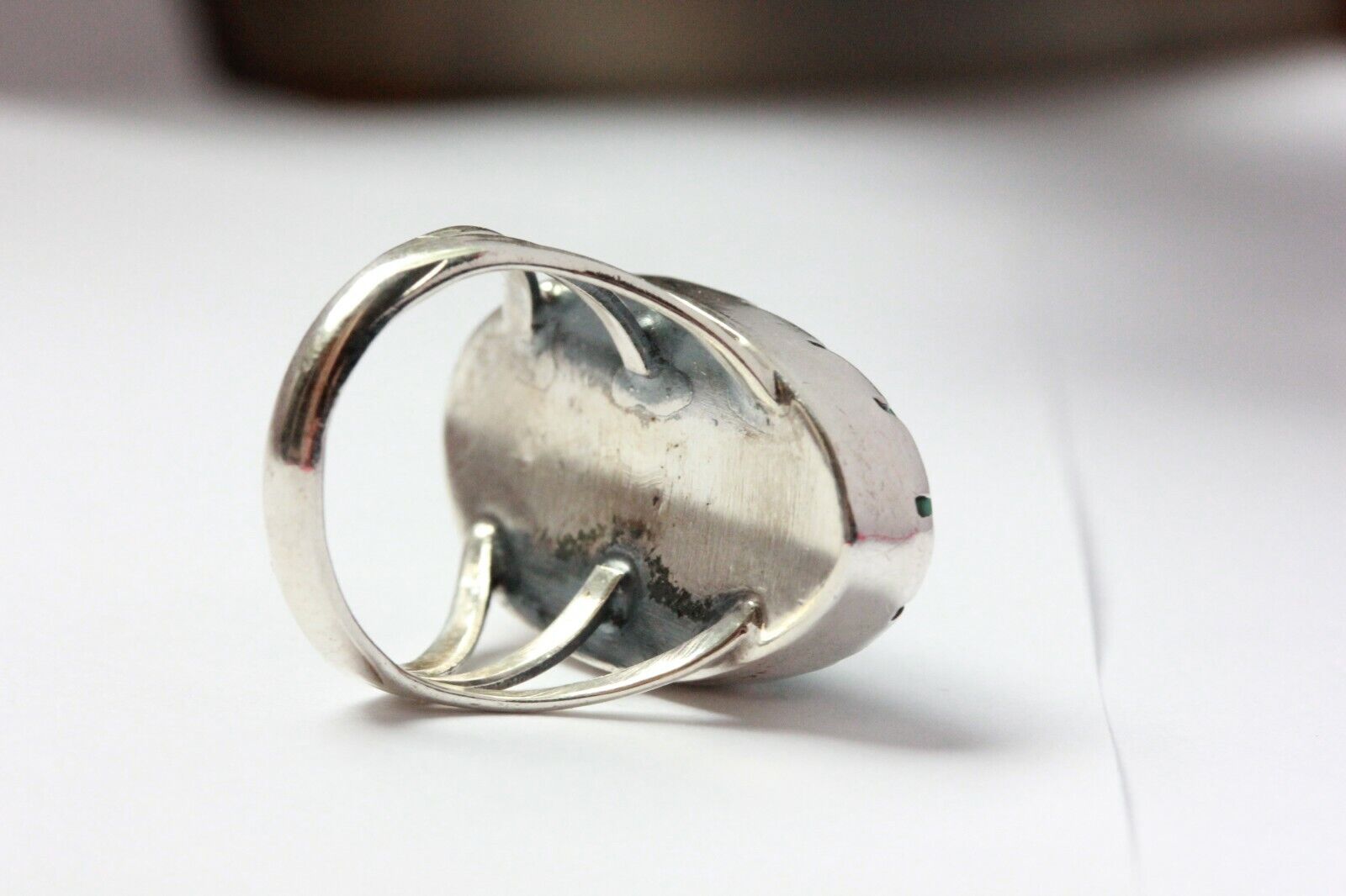 silver ring natural turquoise 1965 23x14mm oval cabochon 6.7g size 4 vintage