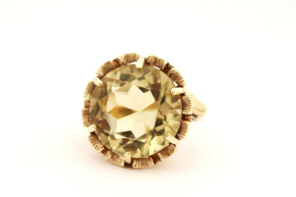 10k yellow gold 30s 40s 50s vintage lemon quartz ring 15ct size 6 estate 9g