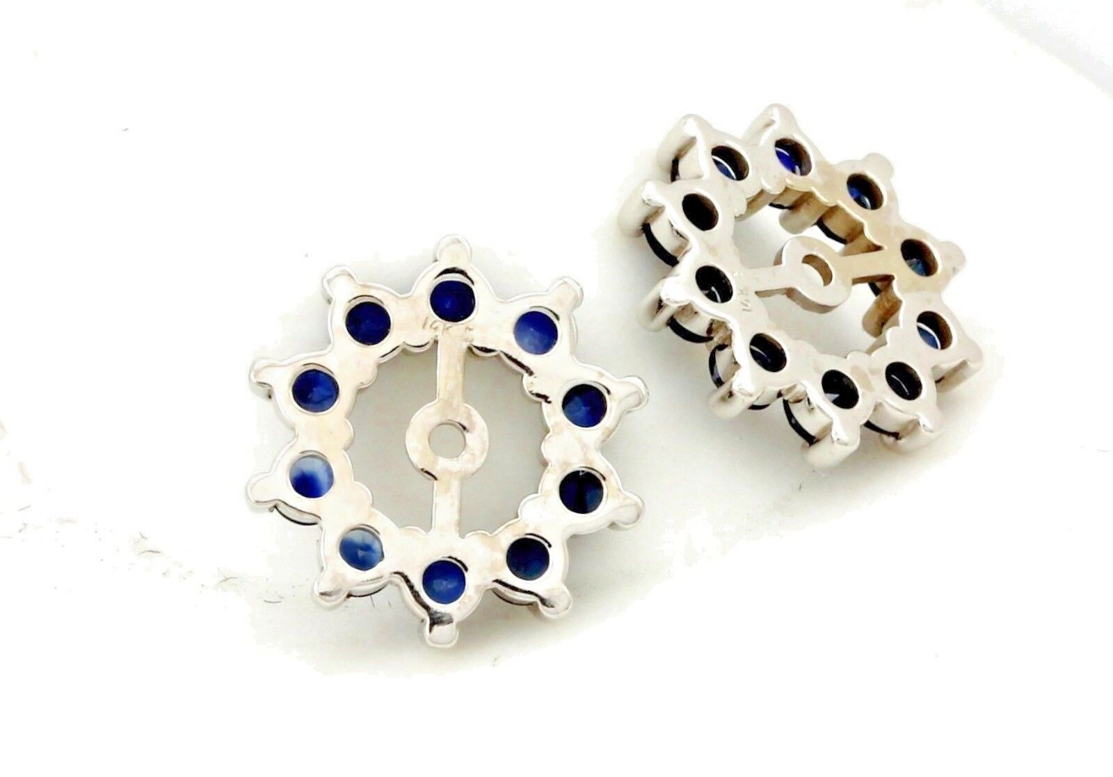 14k white gold 0.80ctw natural blue sapphire 5mm round stud earring jackets new