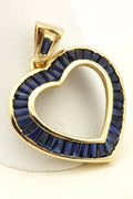 10k yellow gold 1.11ctw blue sapphire heart pendant 1 inch 2.94g vintage estate