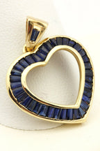 10k yellow gold 1.11ctw blue sapphire heart pendant 1 inch 2.94g vintage estate