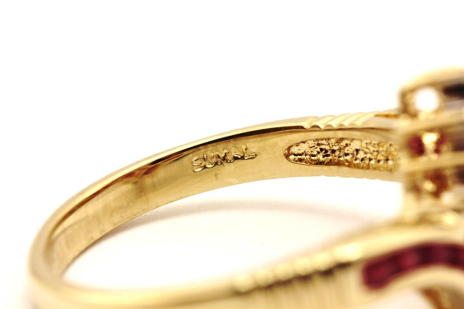 SUMAL 14k yellow gold red marquise ruby diamond 0.60ctw ring size 5 3.32g estate