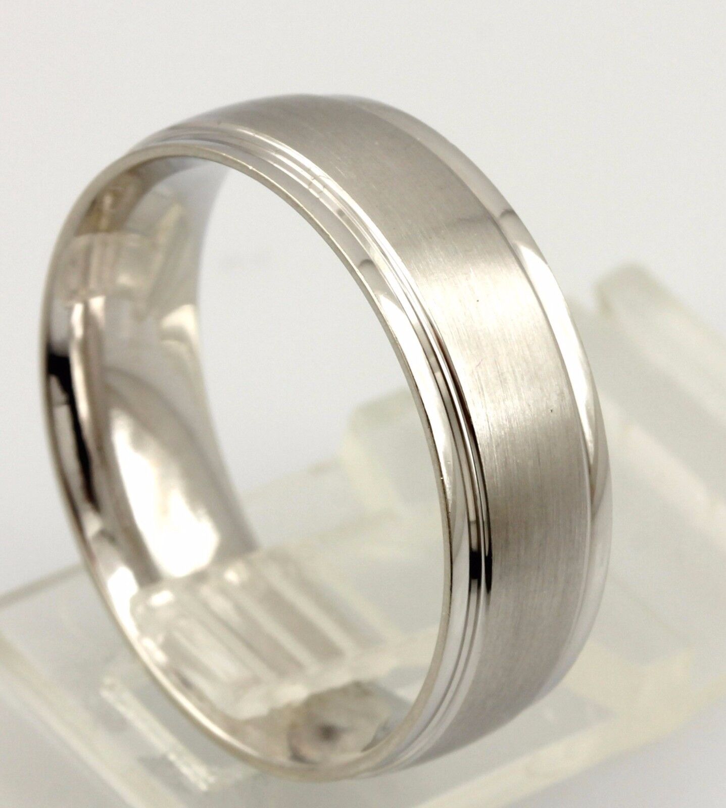 14k white gold 7mm Men's wedding band size 10 satin center polish edge ring NEW