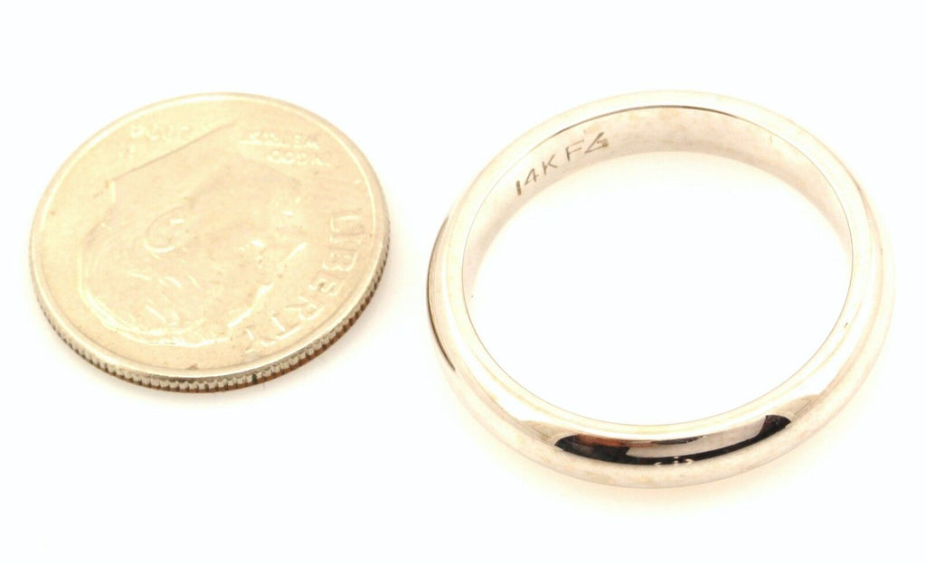 14k white gold Men's 4mm round polished wedding band size 8 ring NEW 5.84 grams