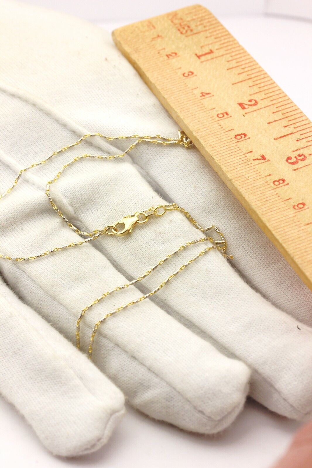 14k gold two tone razo chain necklace lobster 18 inch 0.9mm 2.54g new