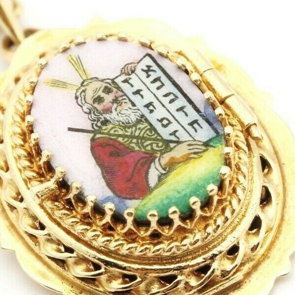14k yellow gold Moses 10 Commandments locket slide pendant 2 inch 9.30g vintage