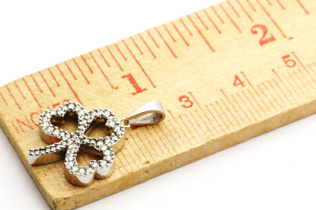 14k white gold 0.30ctw round brilliant diamond shamrock clover pendant 2.7g new