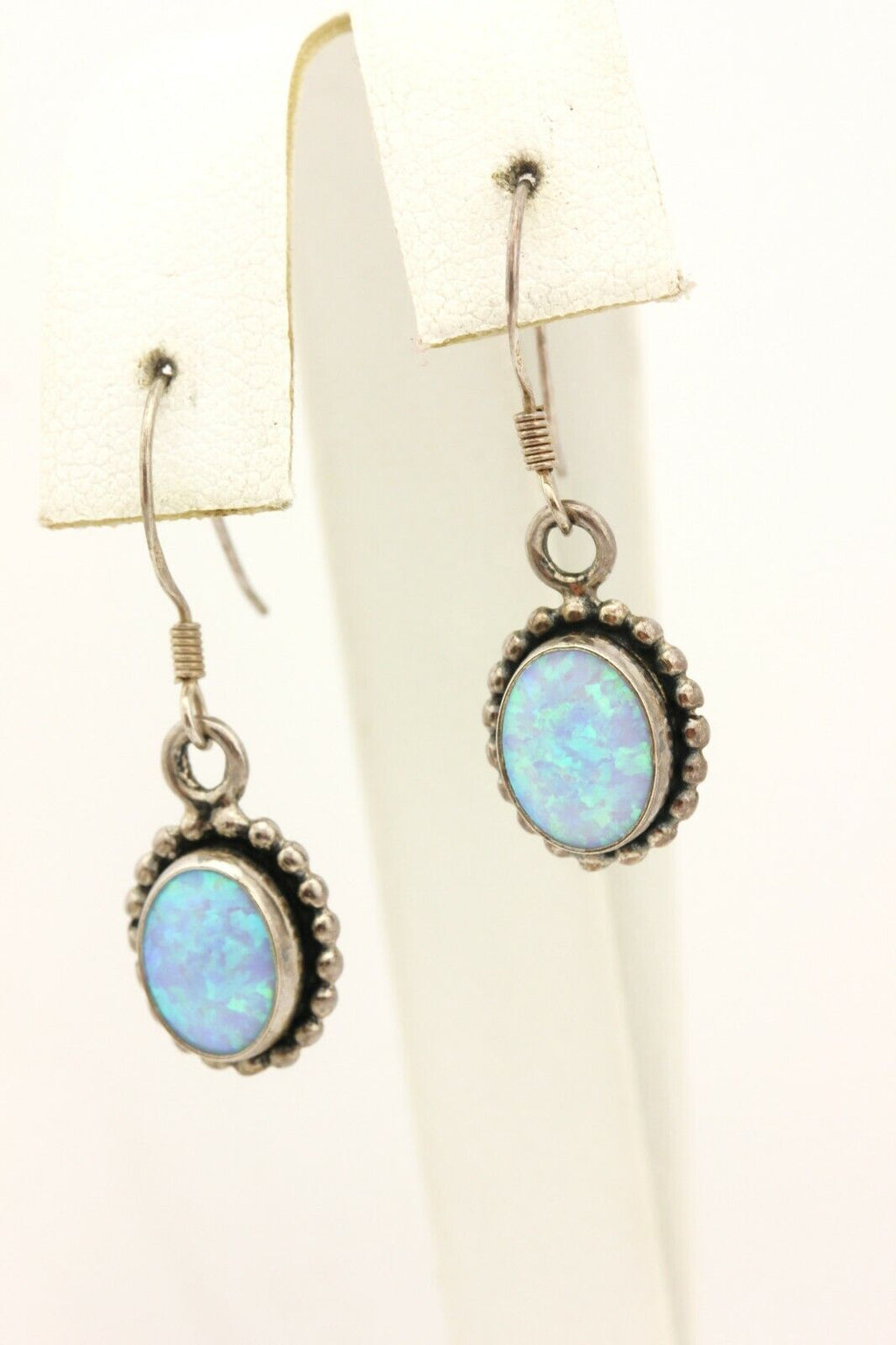 925 sterling silver lab opal hook drop dangle earrings 1.25 inch 2.9g vintage